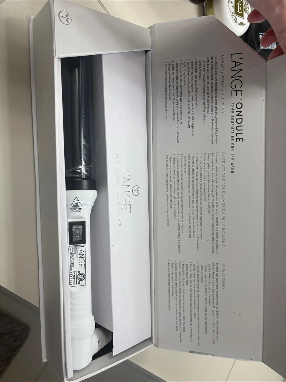 Lange White Curling Wand with Black Barrel New